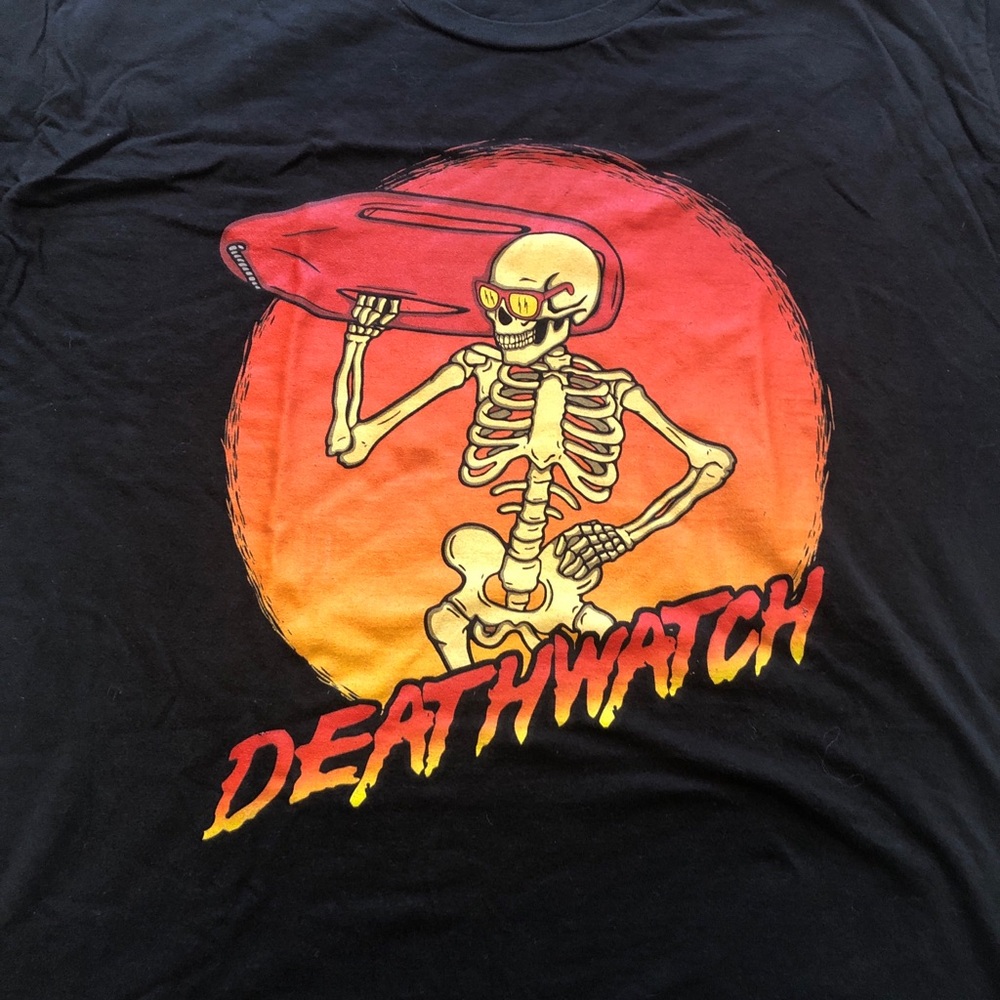 Death Watch Skeleton Life Guard “Bay Watch” Parody Adult Beach T-Shirt Pls Read